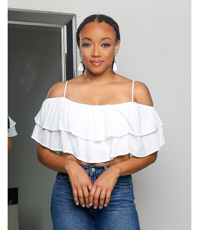 LAYER UP RUFFLE CROP TOP WHITE