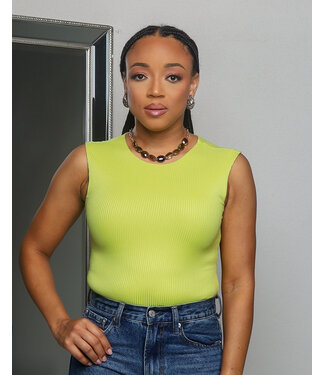 BORDER LINE RIBBED BODYSUIT LIME
