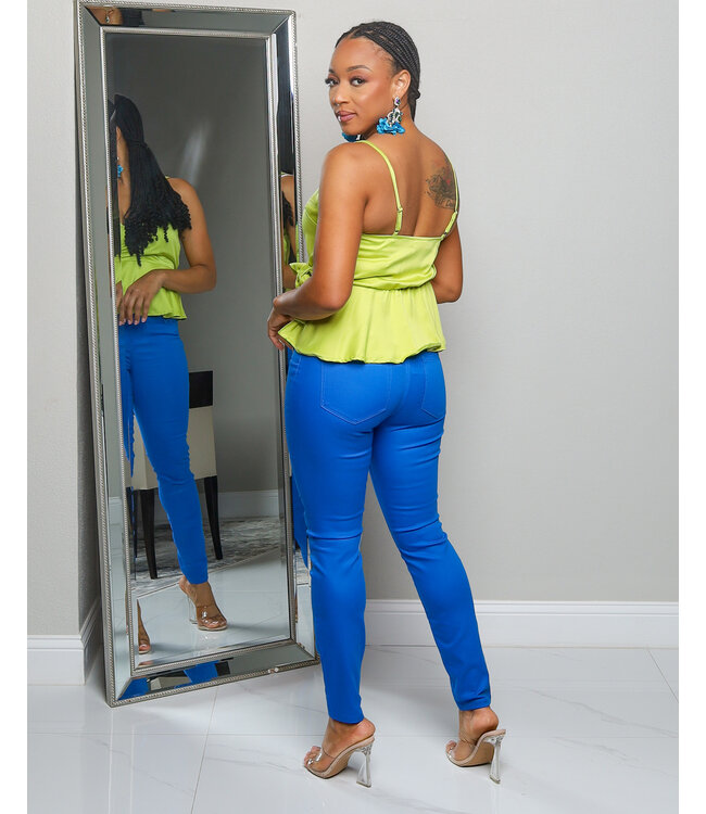 KICK IT WITH ME HIGH RISE SKINNY JEANS - OCEAN BLUE