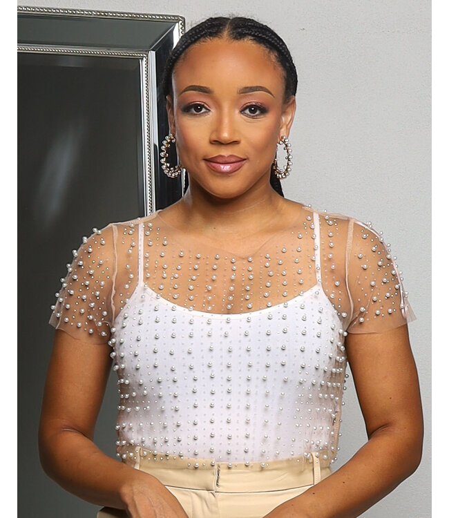 RIGHT THROUGH ME EMBELLISHED TOP NUDE