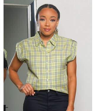 DOWN HOME PLAID BUTTONED TOP GREEN