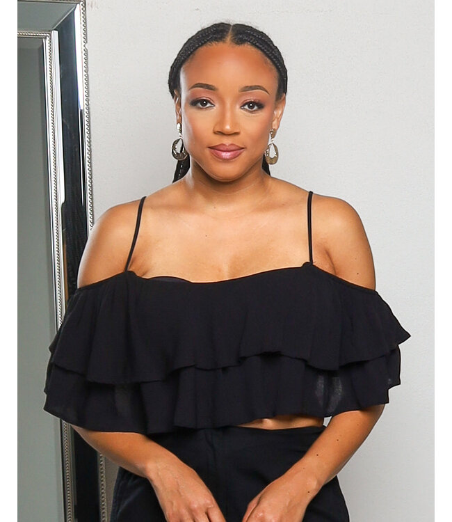 LAYER UP RUFFLE CROP TOP BLACK