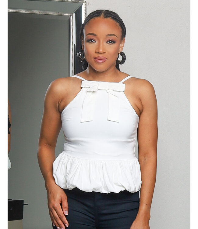 STAY CUTE BOW PEPLUM TOP