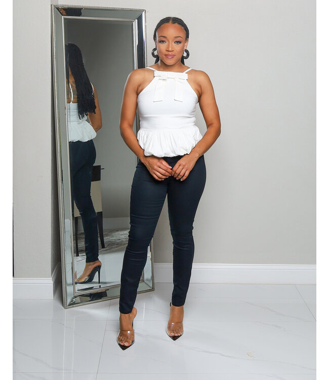 STAY CUTE BOW PEPLUM TOP