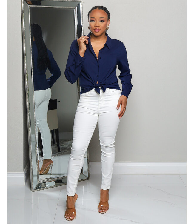 BASIC NEEDS BUTTONED TOP NAVY