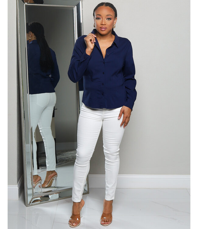 BASIC NEEDS BUTTONED TOP NAVY