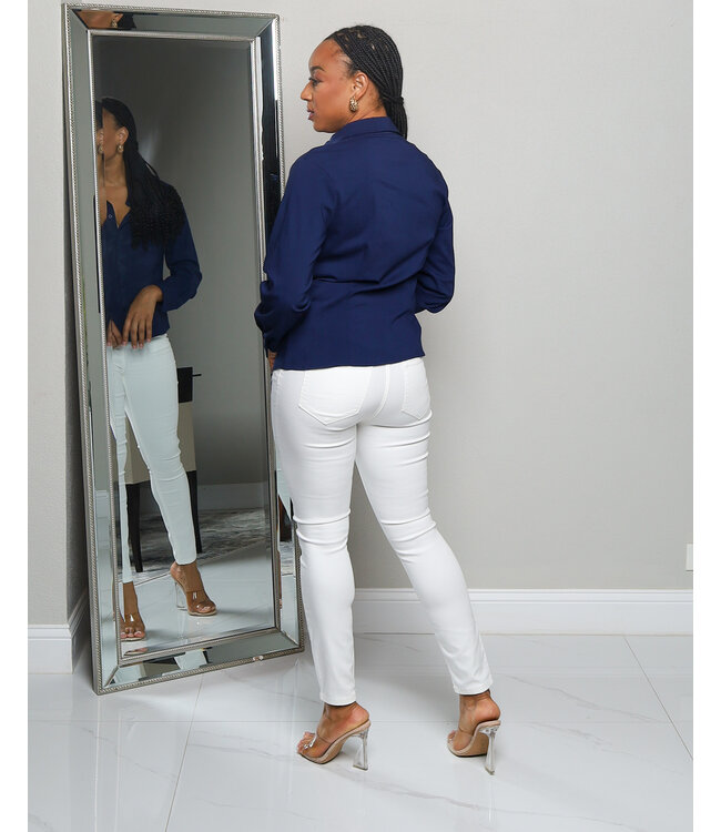 BASIC NEEDS BUTTONED TOP NAVY