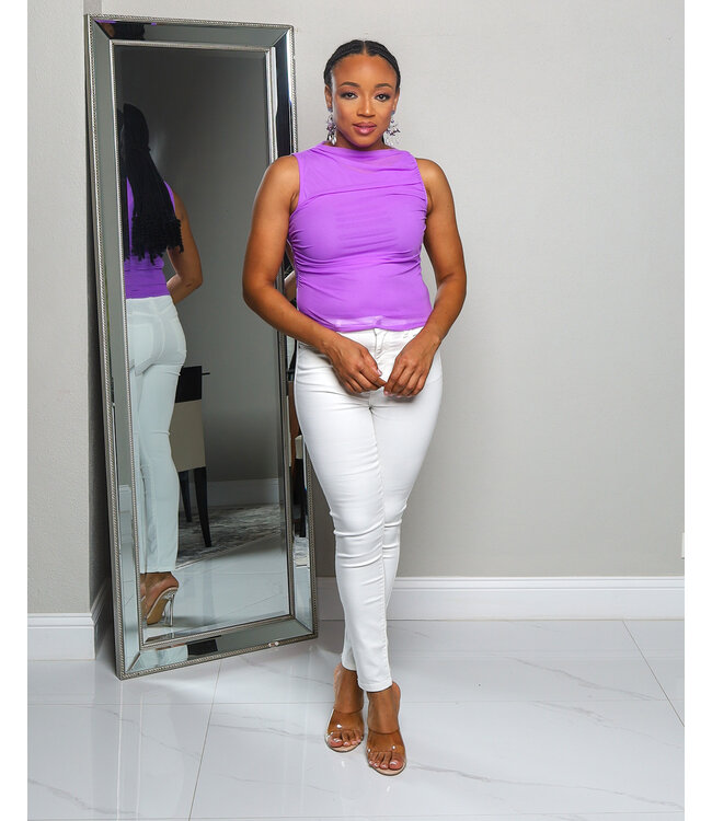 BENEATH THE LAYERS MESH TOP BRIGHT PURPLE