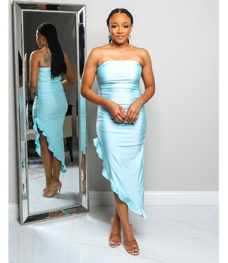 DANCING IN THE TROPICS SATIN RUFFLE DRESS