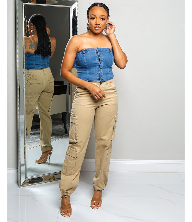 ON THE MOVE DENIM CROP TOP