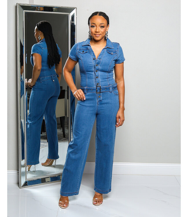 MAIN CHARACTER DENIM BELTED JUMPSUIT