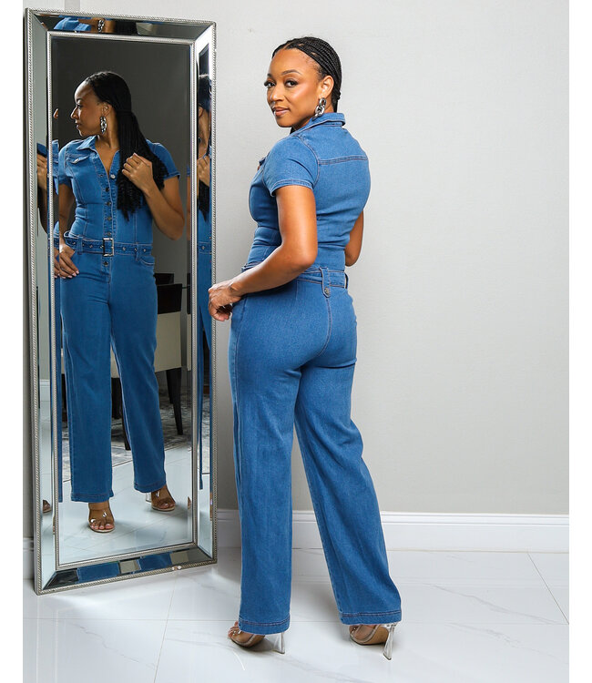 MAIN CHARACTER DENIM BELTED JUMPSUIT