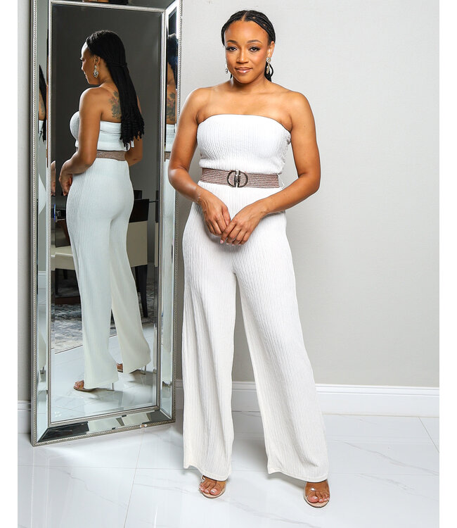ON SCENE BELTED JUMPSUIT WHITE