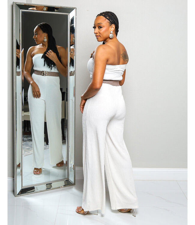 ON SCENE BELTED JUMPSUIT WHITE