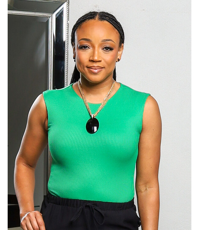 BORDER LINE RIBBED BODYSUIT GREEN