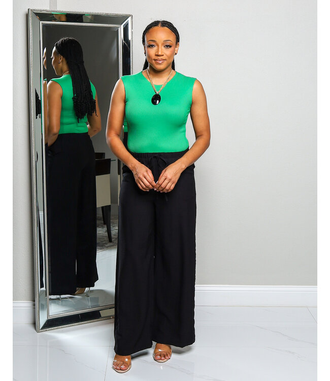 BORDER LINE RIBBED BODYSUIT GREEN