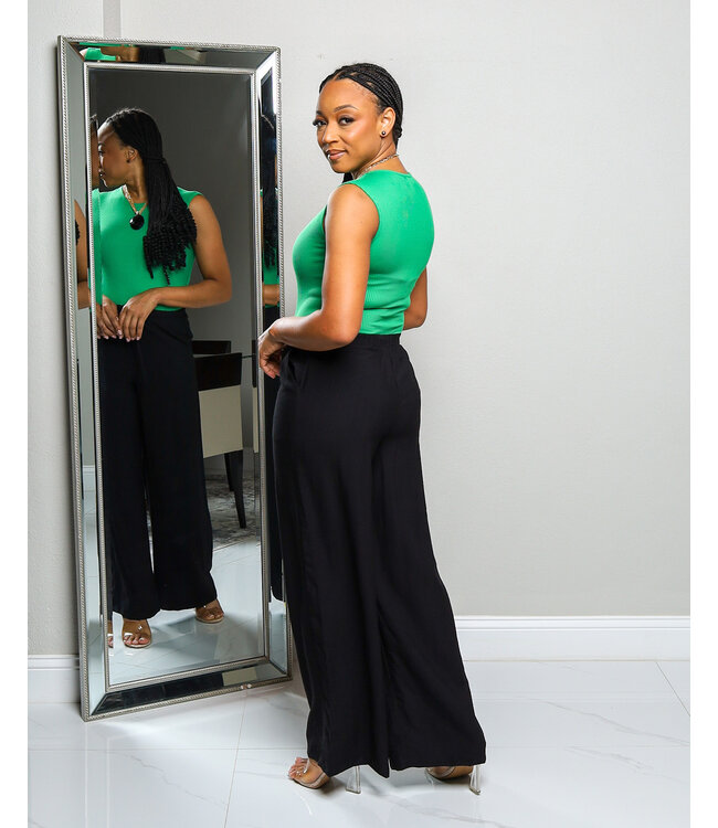 BORDER LINE RIBBED BODYSUIT GREEN