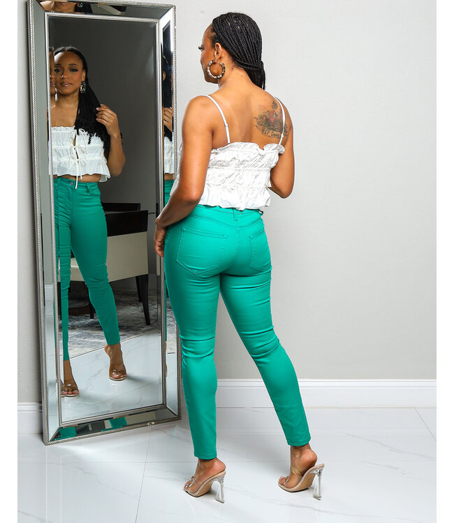 KICK IT WITH ME HIGH RISE SKINNY JEANS - KELLY GREEN