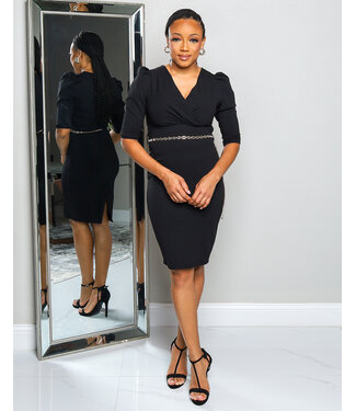 JUST A MOMENT BELTED DRESS  BLACK