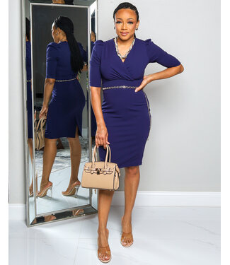 JUST A MOMENT BELTED DRESS NAVY