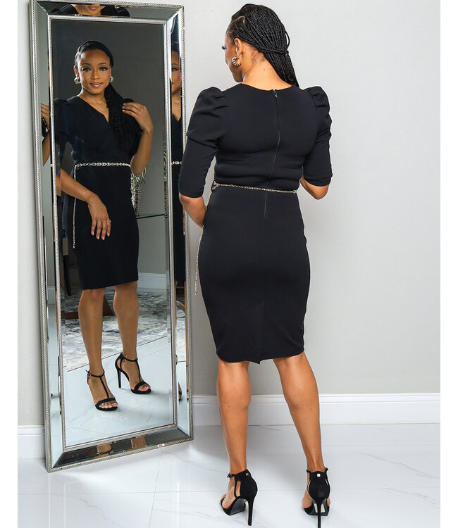 JUST A MOMENT BELTED DRESS  BLACK