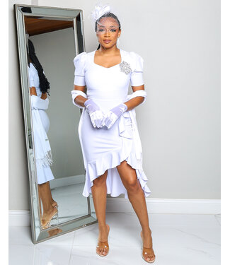 DISTANT MEMORY RUFFLE DRESS WHITE