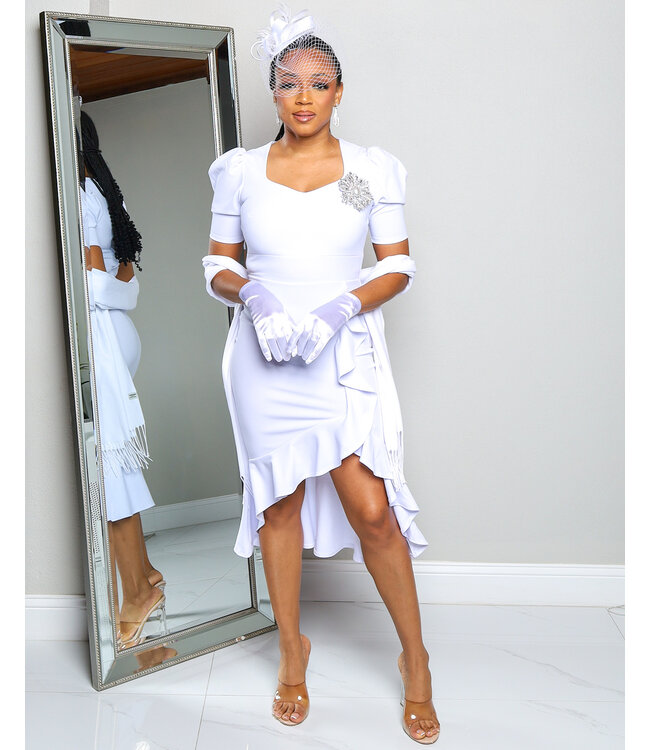 DISTANT MEMORY RUFFLE DRESS WHITE