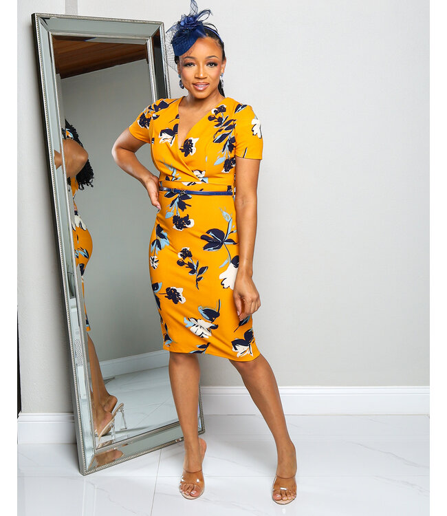 PERFECT PEACE FLORAL BELTED DRESS