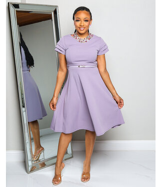 MAKE YOUR MOVE BELTED DRESS LAVENDER