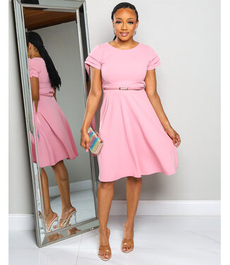 MAKE YOUR MOVE BELTED DRESS PINK