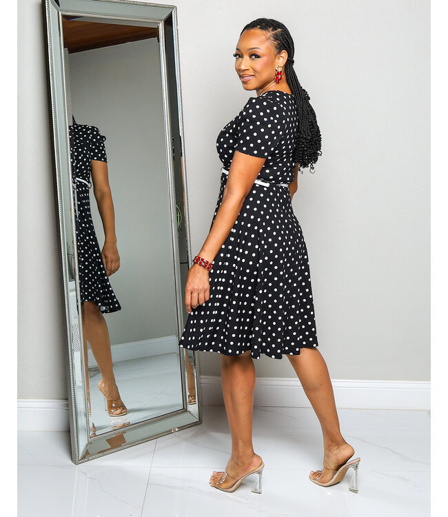 FIND A WAY POLKA DOT BELTED DRESS