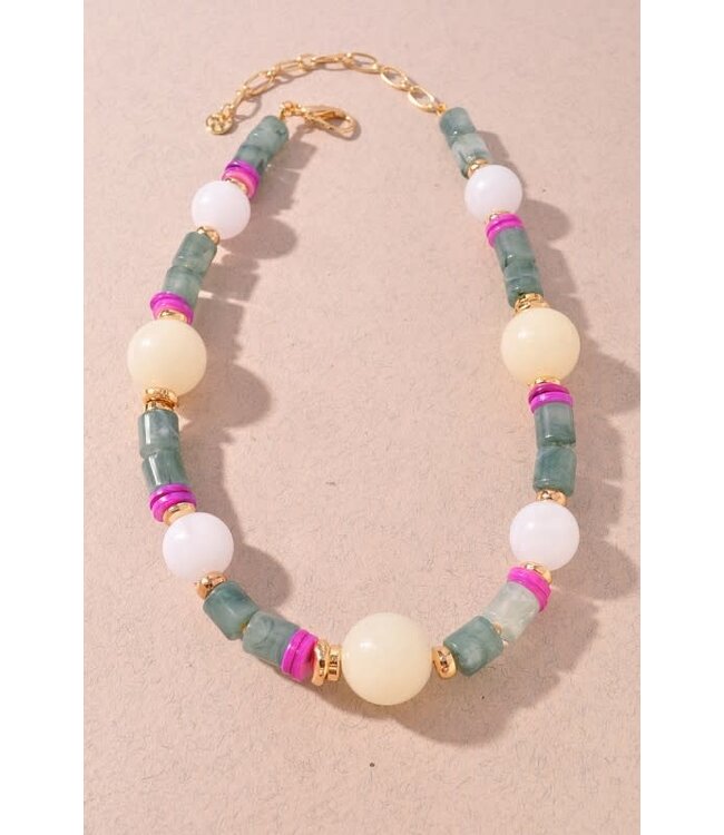 BEADED FUN NECKLACE - GREY
