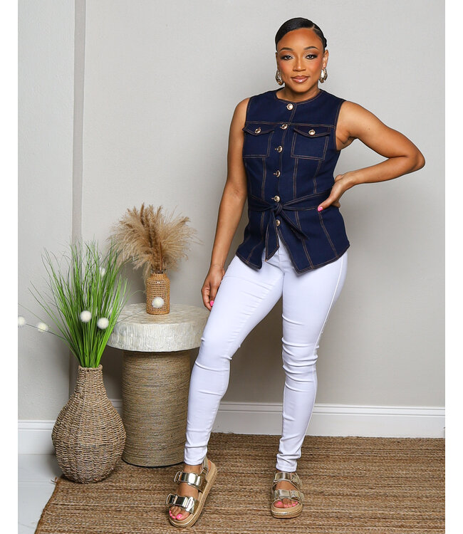 HIT DIFFERENT BUTTONED DENIM TOP