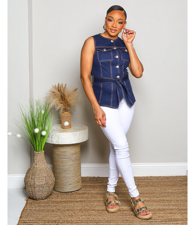 HIT DIFFERENT BUTTONED DENIM TOP