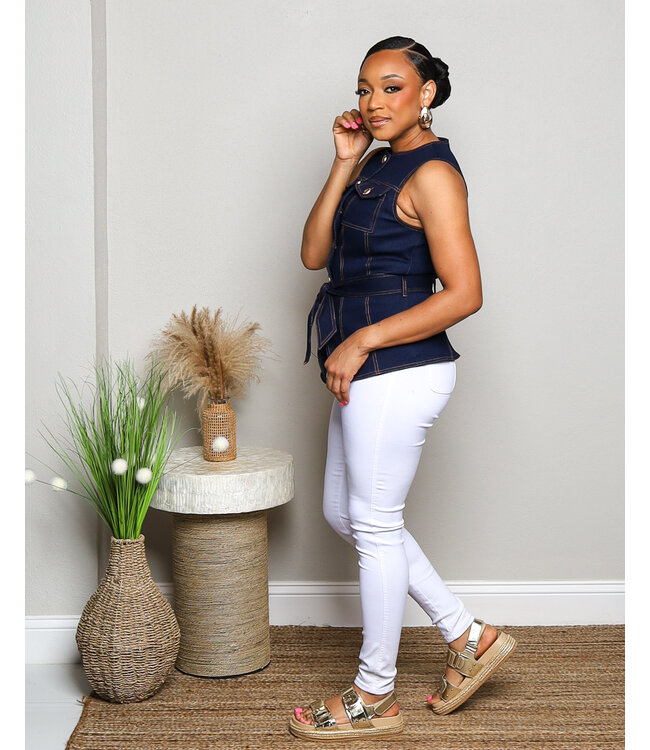 HIT DIFFERENT BUTTONED DENIM TOP