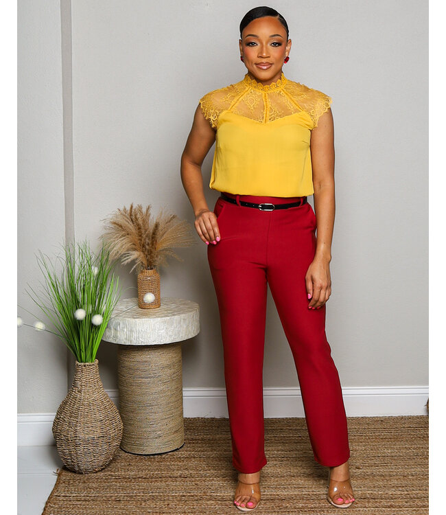 MAKE IT WORK BELTED PANTS WINE