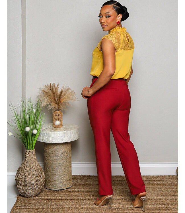 MAKE IT WORK BELTED PANTS WINE