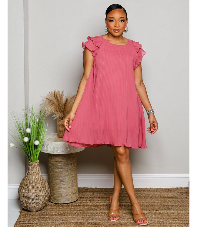 NEW EXPRESSIONS PLEATED DRESS MAUVE