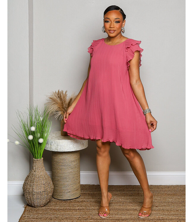 NEW EXPRESSIONS PLEATED DRESS MAUVE