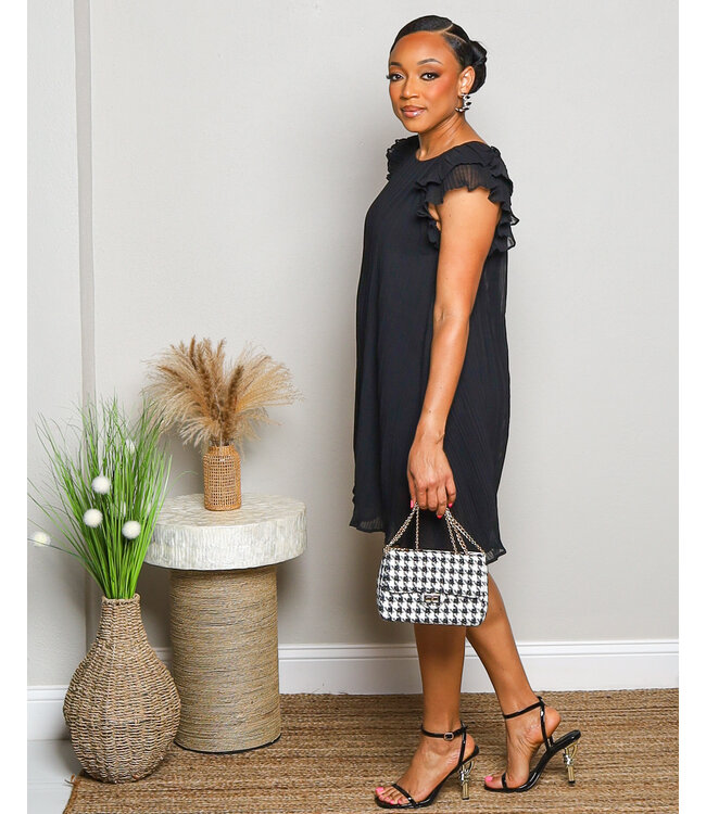 NEW EXPRESSIONS PLEATED DRESS BLACK