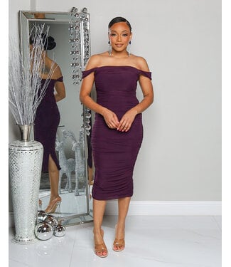 ABOVE AVERAGE RUCHED DRESS PLUM