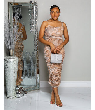 LOVE LETTERS RUCHED DRESS TAUPE