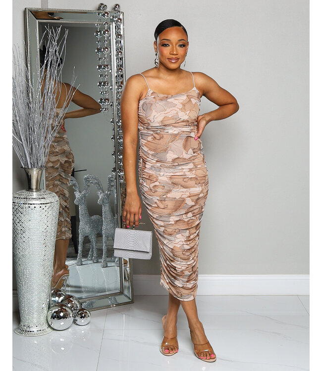 LOVE LETTERS RUCHED DRESS TAUPE