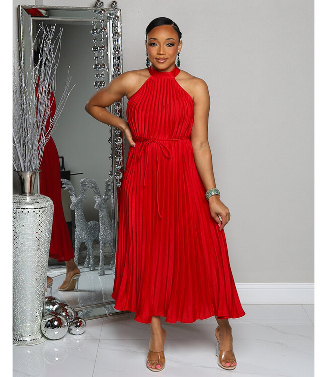 MOMENTS TO REMEMBER PLEATED DRESS - RED