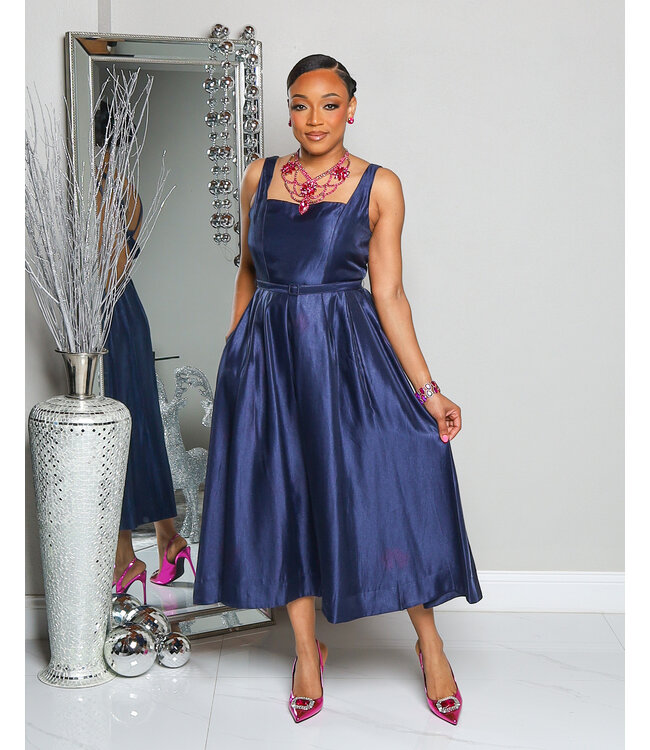 MIDNIGHT BLUES MIDI DRESS