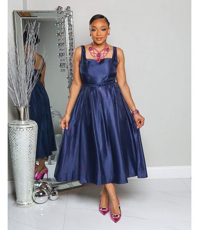 MIDNIGHT BLUES MIDI DRESS