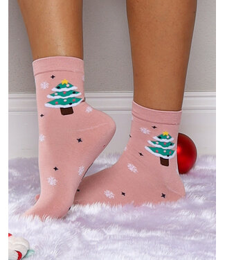 CHRISTMAS IS COMING SOCKS - PINK CHRISTMAS TREE