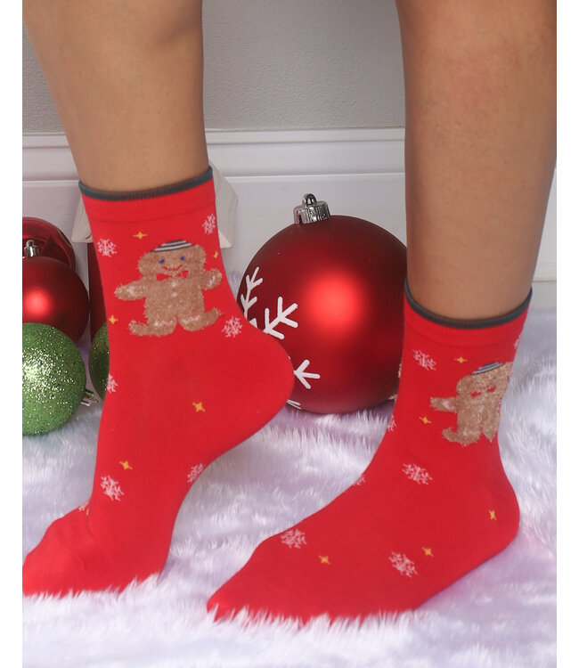 CHRISTMAS IS COMING SOCKS - RED GINGERBREAD MAN