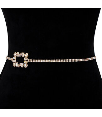 SQUARED AWAY RHINESTONE BELT - GOLD