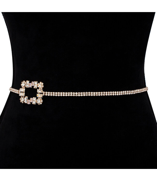 SQUARED AWAY RHINESTONE BELT - GOLD